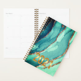 Gepersonaliseerd Goud Blauwgroen Blauw MARMER 2021 Planner