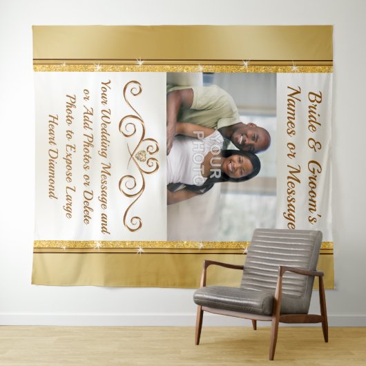 Gepersonaliseerd goud, bruiloft foto muur achtergr wandkleed (In Situ (horizontaal))