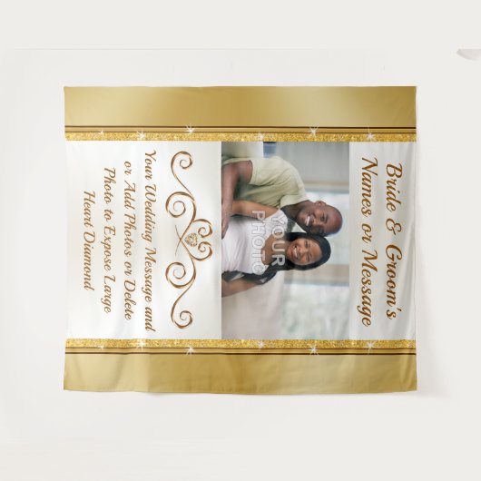 Gepersonaliseerd goud, bruiloft foto muur achtergr wandkleed (Voorkant (horizontaal))