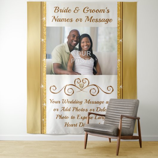 Gepersonaliseerd goud, bruiloft foto muur achtergr wandkleed (In situ)