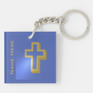 Gepersonaliseerd Goud Christelijk Religious Cross Sleutelhanger