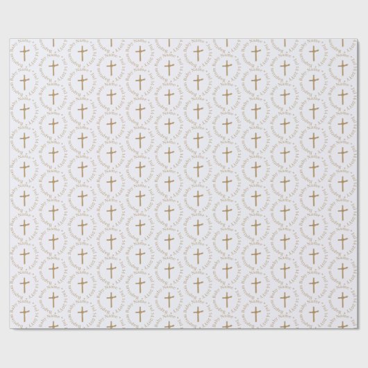 Gepersonaliseerd Goud en Wit Doopsel inpakpapier (Vlak)