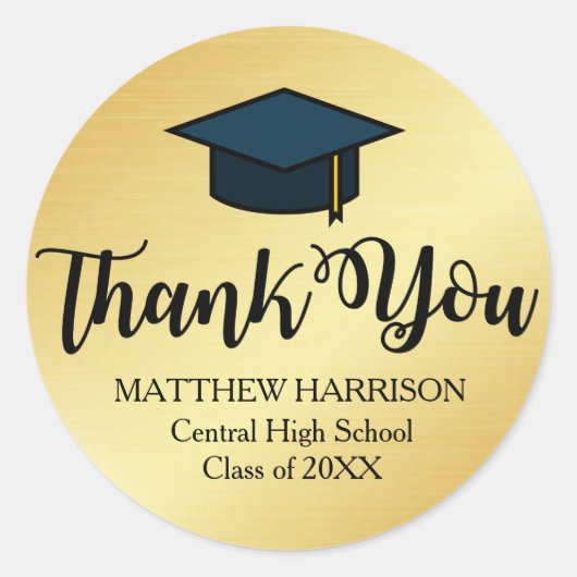 Gepersonaliseerd Goud en Zwart Dank u Afstuderen Ronde Sticker (Voorkant)