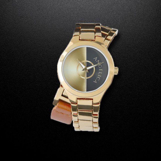 gepersonaliseerd goud- en zwarte-armbandhorloge horloge (Creator heeft geüpload)