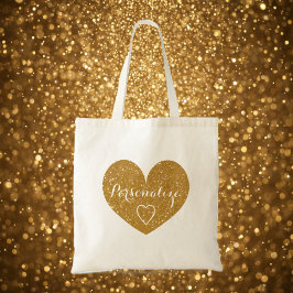 Gepersonaliseerd goud glitter love canvas tas