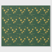 Gepersonaliseerd Goud Groen Ornament Kerst Cadeaupapier (Vlak)