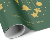 Gepersonaliseerd Goud Groen Ornament Kerst Cadeaupapier (Rol Hoek)