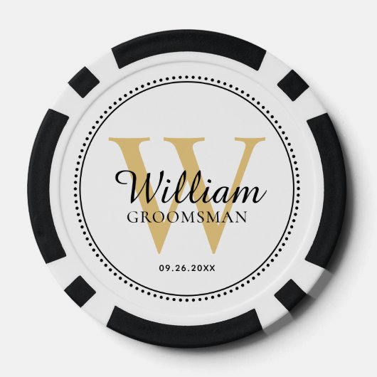Gepersonaliseerd Goud Monogrammed Groomsman Wit Poker Chips (Achterkant)