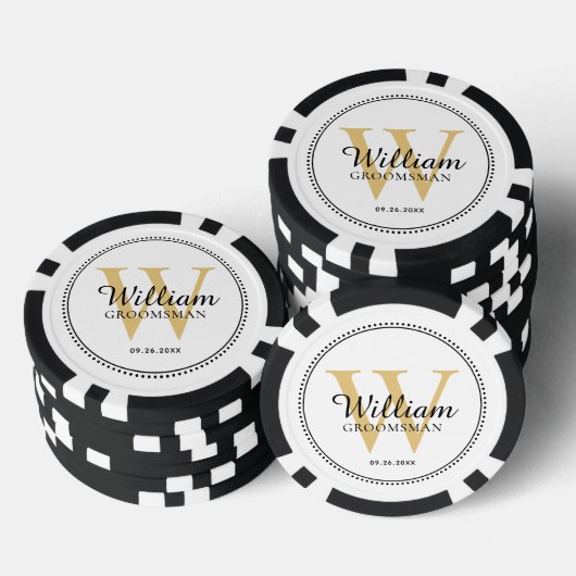 Gepersonaliseerd Goud Monogrammed Groomsman Wit Poker Chips (Opstapeling)