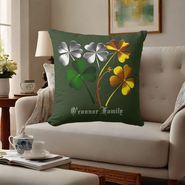 Gepersonaliseerd Goud Zilver Groen Shamrock Lucky  Kussen (Personalized Gold Silver Green Shamrock Lucky Gift Throw Pillow)