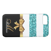 Gepersonaliseerd Goud, Zwart BLAUW GLITTER STREPEN Case-Mate iPhone Case (Achterkant (Horizontaal))