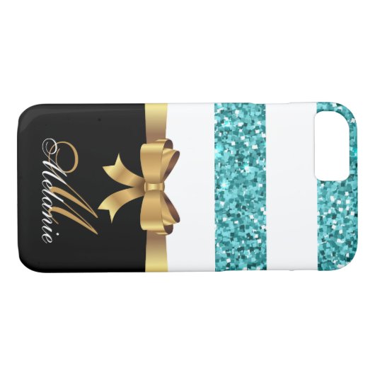 Gepersonaliseerd Goud, Zwart BLAUW GLITTER STREPEN Case-Mate iPhone Case (Achterkant (Horizontaal))