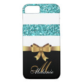 Gepersonaliseerd Goud, Zwart BLAUW GLITTER STREPEN Case-Mate iPhone Case (Achterkant)