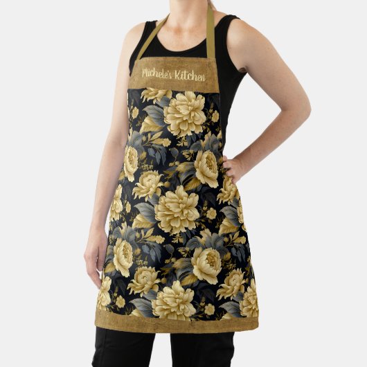  gepersonaliseerd gouden bloemig Schort (Insitu)