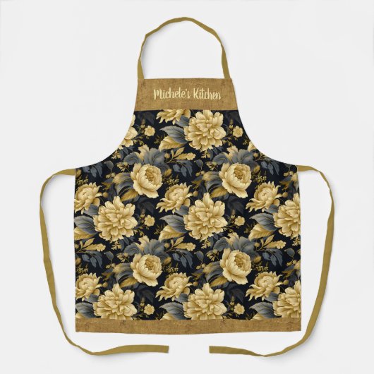  gepersonaliseerd gouden bloemig Schort (Voorkant)