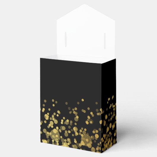 Gepersonaliseerd gouden glitter voor zwarte doos bedankdoosjes (Geopend)