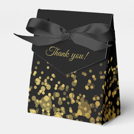 Gepersonaliseerd gouden glitter voor zwarte doos bedankdoosjes (Voorkant Zijde)
