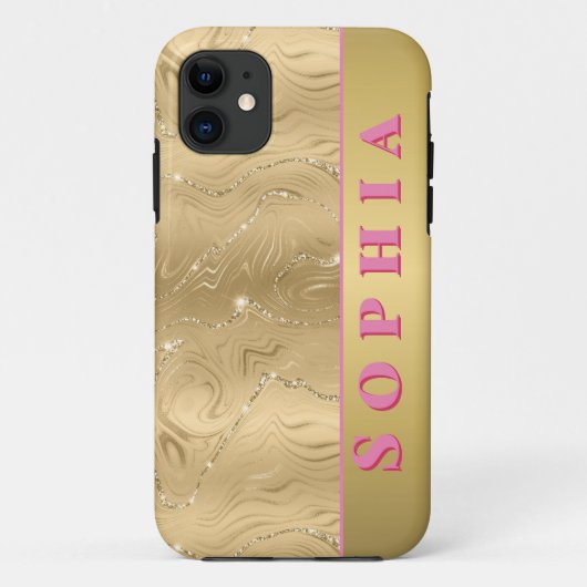 Gepersonaliseerd gouden ontwerp voor speciale gele Case-Mate iPhone case (Achterkant)