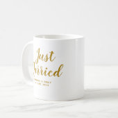 Gepersonaliseerd gouden script net getrouwd koffiemok (Voorkant links)
