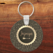 Gepersonaliseerd gouden stijlvolle luipaardprint sleutelhanger (Voorkant)
