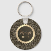 Gepersonaliseerd gouden stijlvolle luipaardprint sleutelhanger (Achterkant)