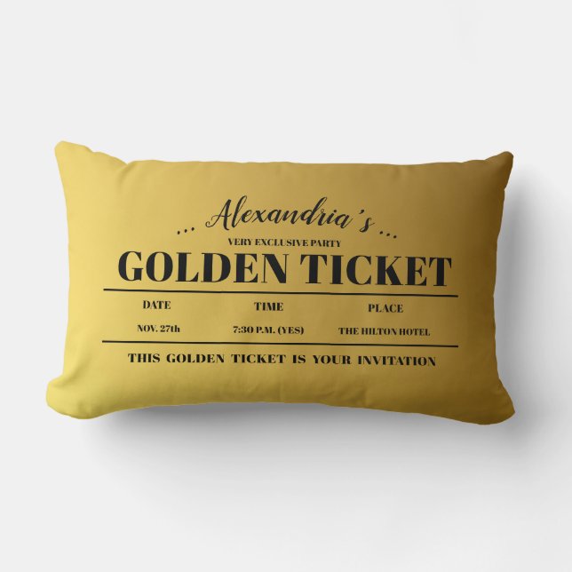 Gepersonaliseerd gouden ticket kussen (Voorkant)