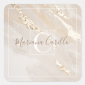 Gepersonaliseerd goudmarmer vierkante sticker (Voorkant)
