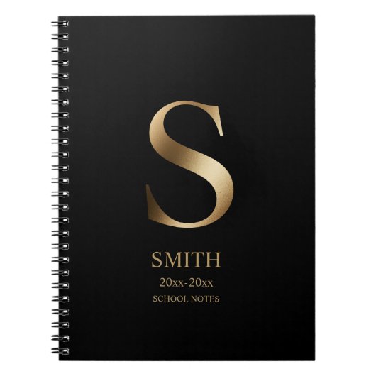 Gepersonaliseerd goudmonogram | Black Notitieboek (Voorkant)