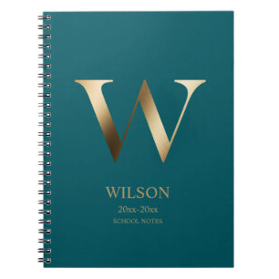 Gepersonaliseerd goudmonogram   Blauwgroen Notitieboek