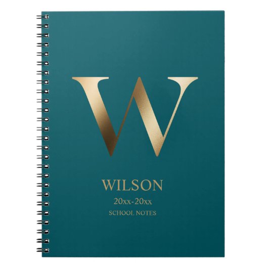 Gepersonaliseerd goudmonogram | Blauwgroen Notitieboek (Voorkant)