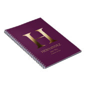 Gepersonaliseerd goudmonogram | Dark Magenta Notitieboek (Rechterzijde)