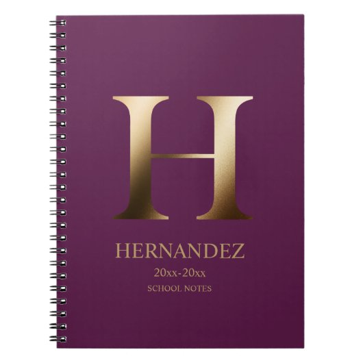 Gepersonaliseerd goudmonogram | Dark Magenta Notitieboek (Voorkant)