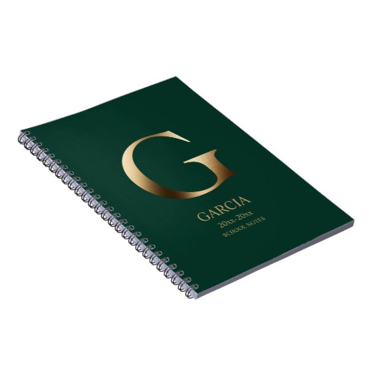 Gepersonaliseerd goudmonogram | Green Notitieboek (Rechterzijde)