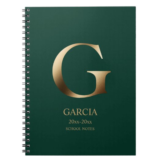 Gepersonaliseerd goudmonogram | Green Notitieboek (Voorkant)