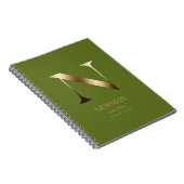 Gepersonaliseerd goudmonogram | Olijfgroen Notitieboek (Rechterzijde)