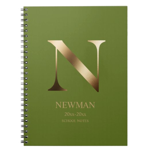 Gepersonaliseerd goudmonogram | Olijfgroen Notitieboek (Voorkant)