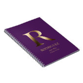 Gepersonaliseerd goudmonogram | Paars Notitieboek (Rechterzijde)