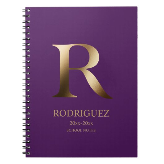 Gepersonaliseerd goudmonogram | Paars Notitieboek (Voorkant)