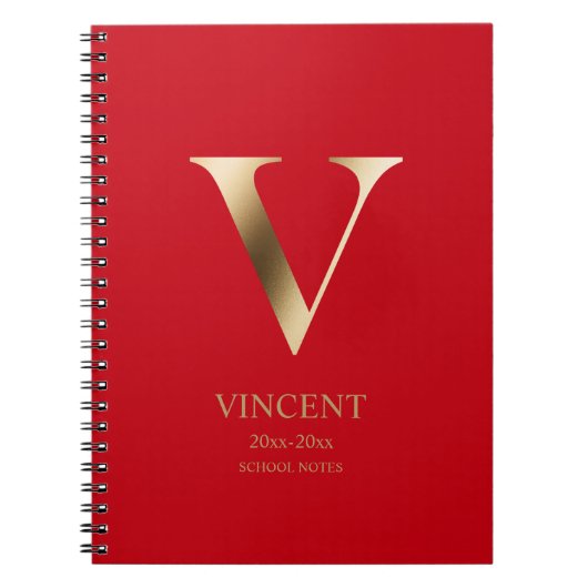 Gepersonaliseerd goudmonogram | Red Notitieboek (Voorkant)