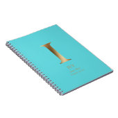 Gepersonaliseerd goudmonogram | Turkoois Notitieboek (Rechterzijde)