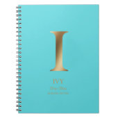 Gepersonaliseerd goudmonogram | Turkoois Notitieboek (Voorkant)