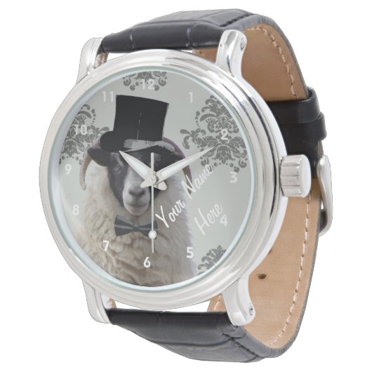 Gepersonaliseerd grappig schapenkarakter horloge (Gekanteld)