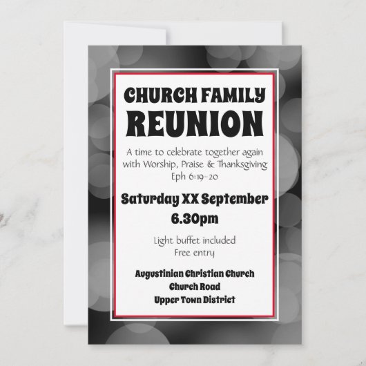 Gepersonaliseerd Gray Bokeh CHURCH FAMILIEREÜNIE Kaart (Voorkant)