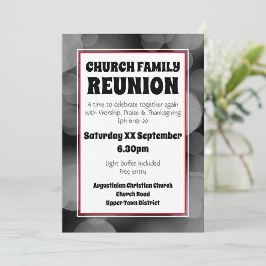 Gepersonaliseerd Gray Bokeh CHURCH FAMILIEREÜNIE Kaart (Staand voorkant)