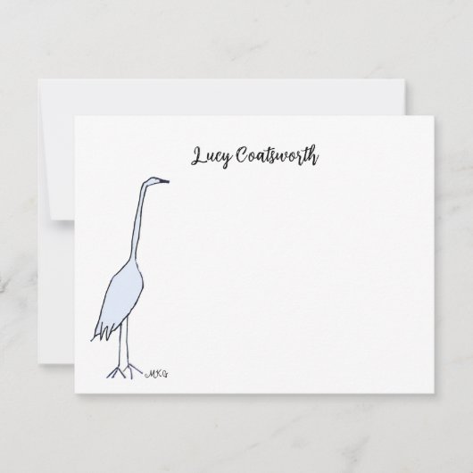 Gepersonaliseerd Great Blue Heron Boho Bird Artwor Notitiekaartje (Voorkant)