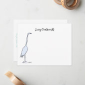 Gepersonaliseerd Great Blue Heron Boho Bird Artwor Notitiekaartje (Voorkant / Achterkant in situ)