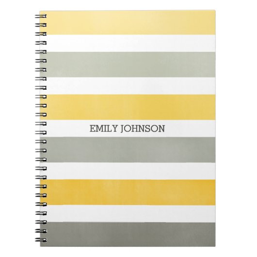 Gepersonaliseerd grijs- en geel breedband patroon notitieboek (Voorkant)