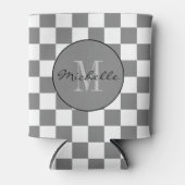 Gepersonaliseerd grijs en wit Checkerboard Patroon Blikjeskoeler (Voorkant)