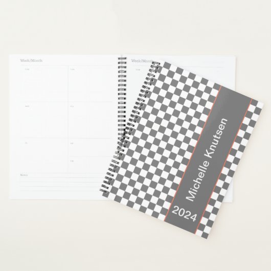 Gepersonaliseerd grijs en wit Geruit 2024 Planner (Display)