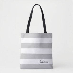 Gepersonaliseerd Grijs en Wit Gestreept Tas